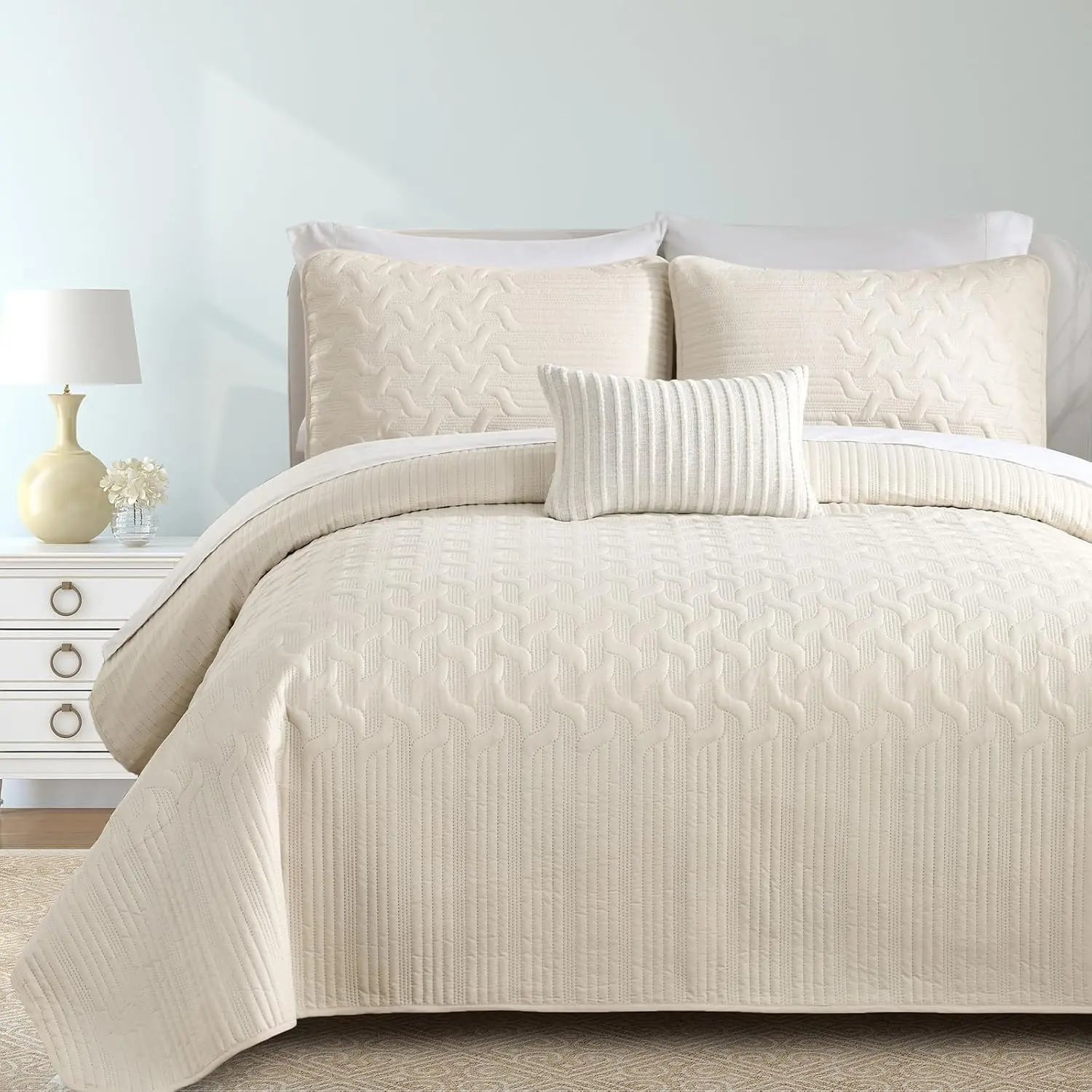 Pure Color Ultra-Fine Fiber Bedspread Set, Soft Bedroom and Dormitory Bedding Bed Sets, Includes 1 Bedspread and 2 Pillowcases, No Pillow Included