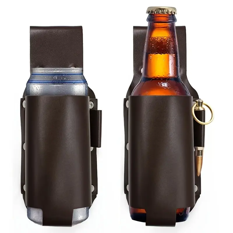Men's Leather Beer Bottle Holder, Adjustable Waist Belt for 12oz Bottles, Durable and Convenient, Vintage Style Party Gatherings Accessory