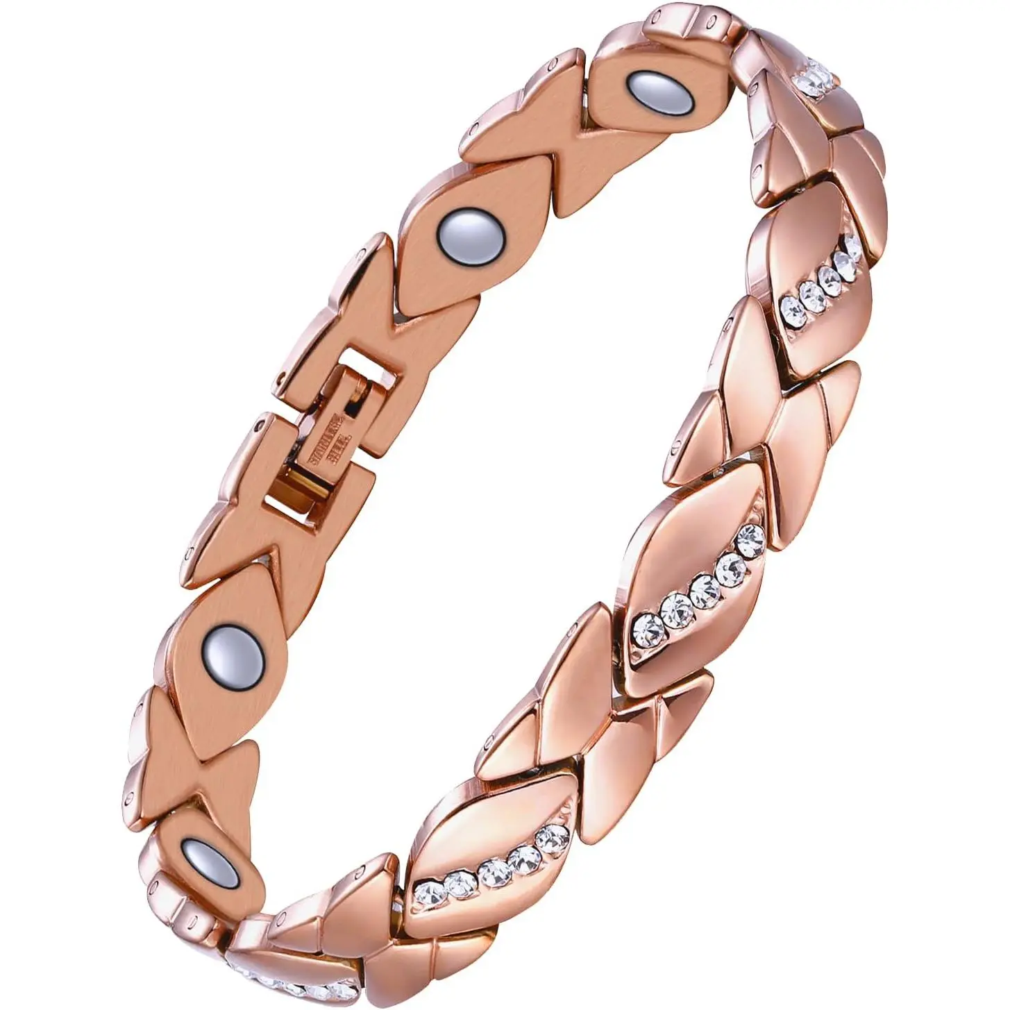 Pure Copper Bracelet for Women Inlaid Shiny Crystals, 3500 Gauss Ultra Strong Magnetic Wrist Bangle, Adjustable Romantic Valentine’s Day Jewelry Gift, Comes with Free Sizing Tool