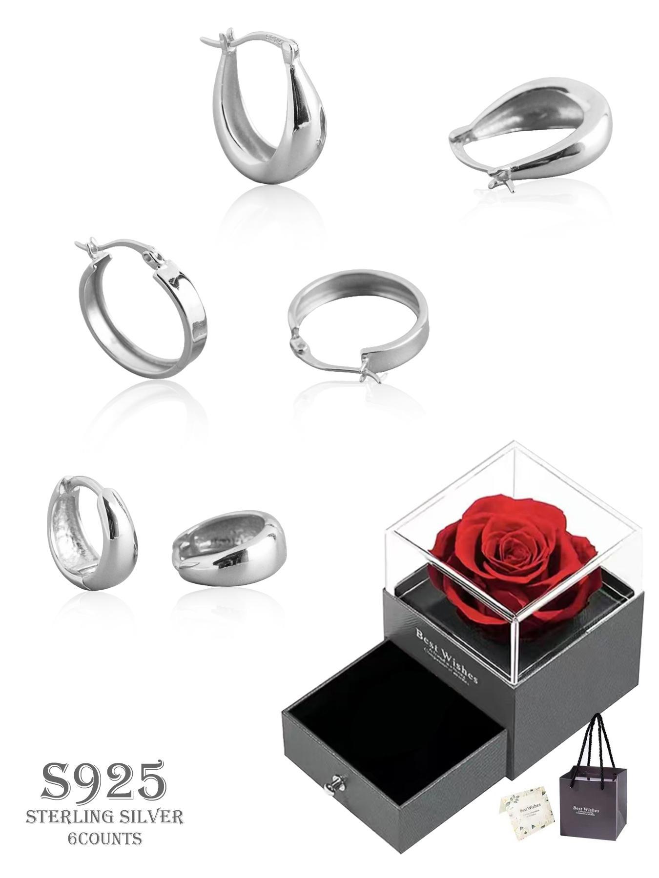 925 Sterling Silver Minimalist Wide Band Hoop Earrings, Elegant Minimalist Earrings, Fashionable Earrings for Women & Girls, Trendy All-match & Exquisite Jewelry for Birthday Gift