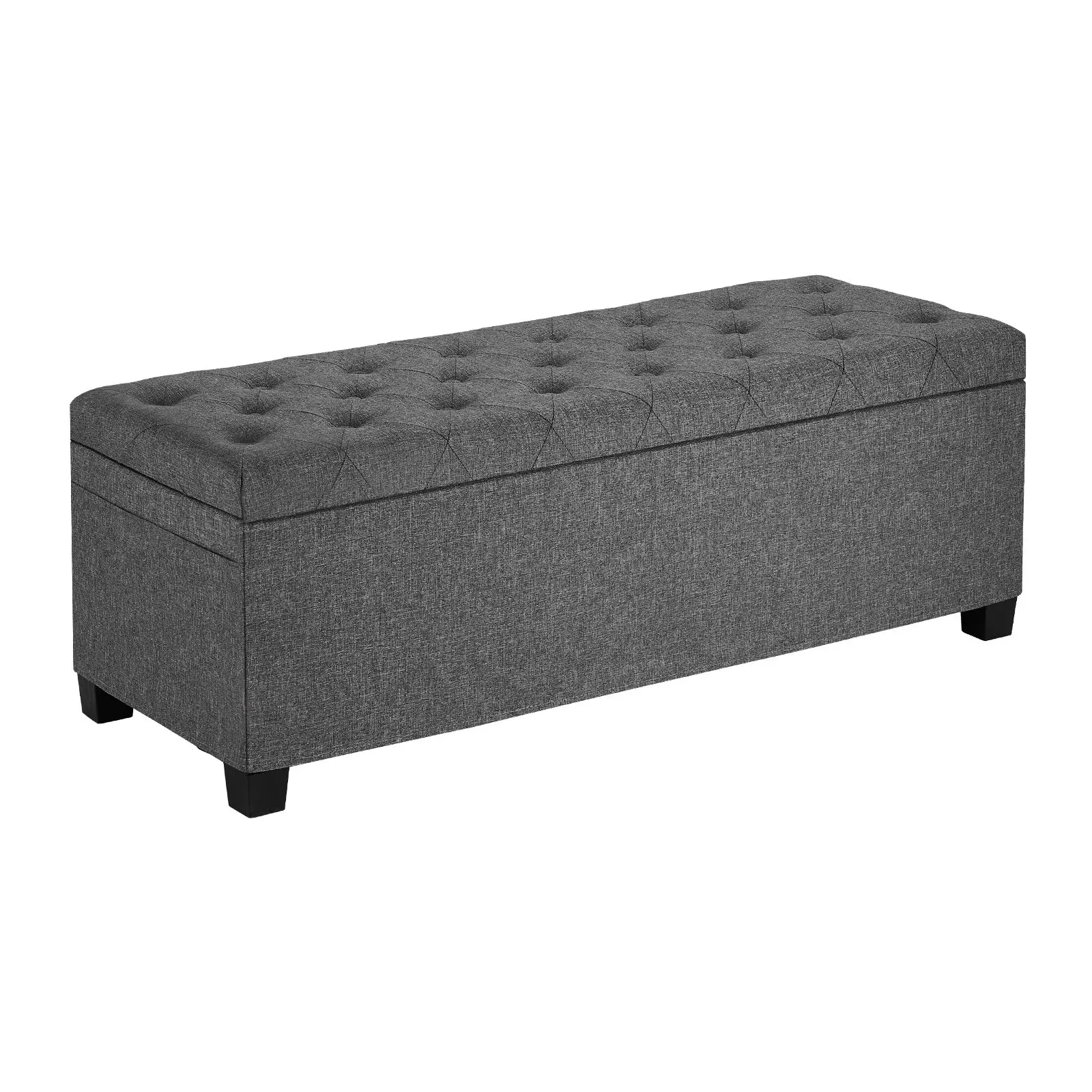 VEVOR Single-Seat Linen Fabric Rectangle Storage Ottoman Bench, Button-Tufted End-of-Bed Bench with Side Bags, Flip-Up Upholstered Storage Chest with Metal Frame, for Living Room, Bedroom