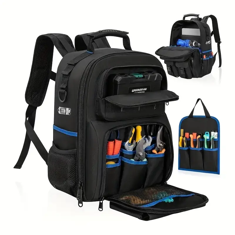 Heavy-Duty Electrician'S Tool Backpack, Tool Storage Bag - Spacious Multi-Compartment Design with Padded Shoulder Straps - Made from Durable Fabric Suitable for Electricians, Contractors, Plumbing Installation, And HVAC Repair