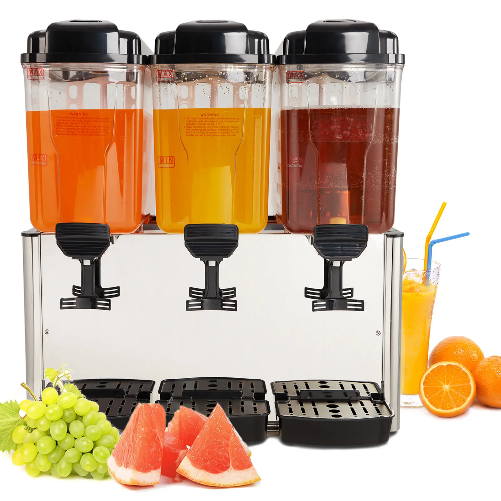 14.27Gal/54L Stainless Steel Commercial Beverage Dispenser - 380W, 3 Tanks (18L Each, 36L Total), Thermostat Control, Compressor Cold Juice Drink Dispenser for Restaurant, Home Party