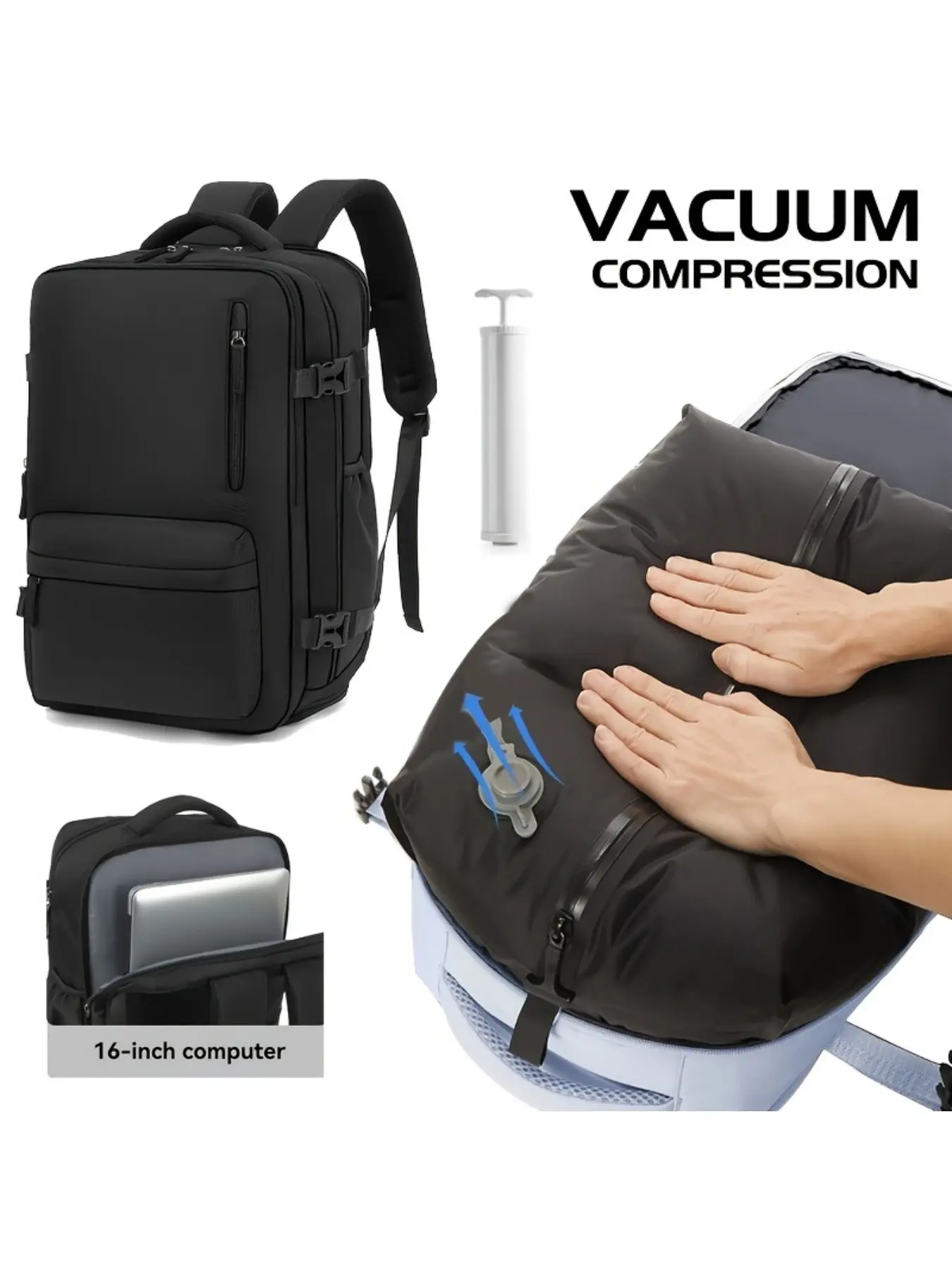 Vacuum Compressed Luggage Airport Backpack, Large Capacity Airline Approved, Multi-Compartment Design, Ideal for Business Travel, Hiking, Daily Commute