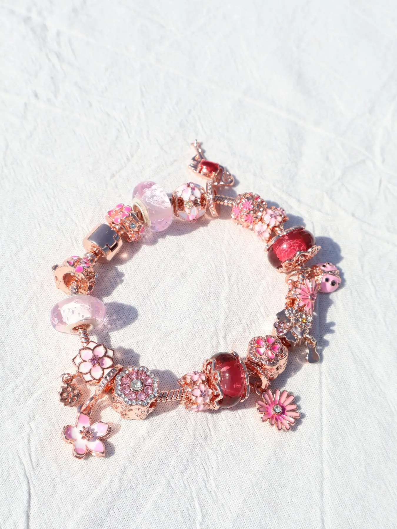 Cherry Blossom Style Rose Gold DIY Bracelet, Flower Design Bracelet, Glass Fashion Accessory, Versatile Daily Wear, Pan Family Same Model Bracelet, Fashionable Bracelet, Bracelet Jewelry