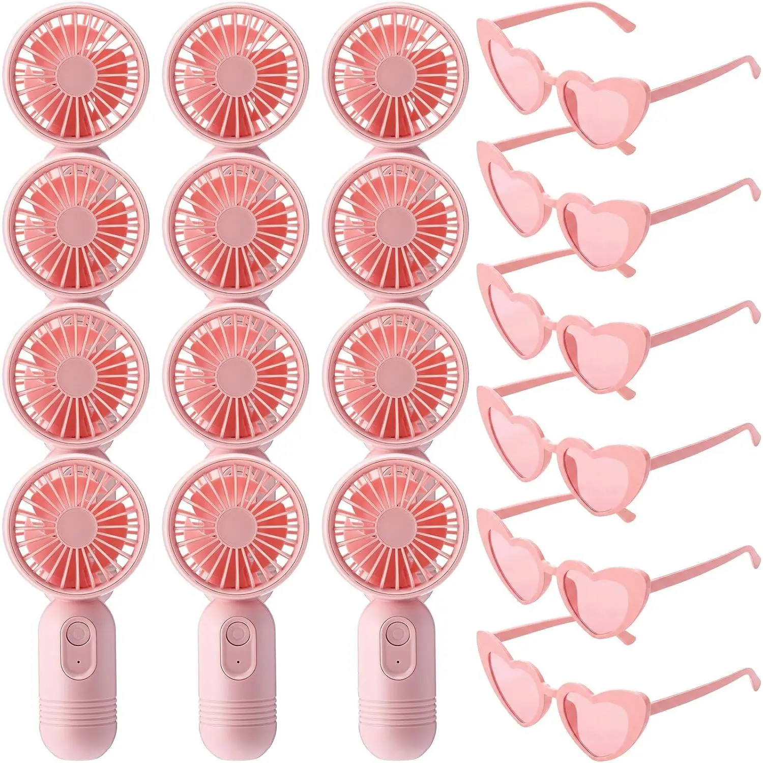 24 count Bachelorette Party Favors Bulk Mini Portable Handheld Fan 3-speed Rechargeable and Heart  Eye Sunglasses Set for Wedding Bridesmaid Gifts Summer Party Supplies(White Black)