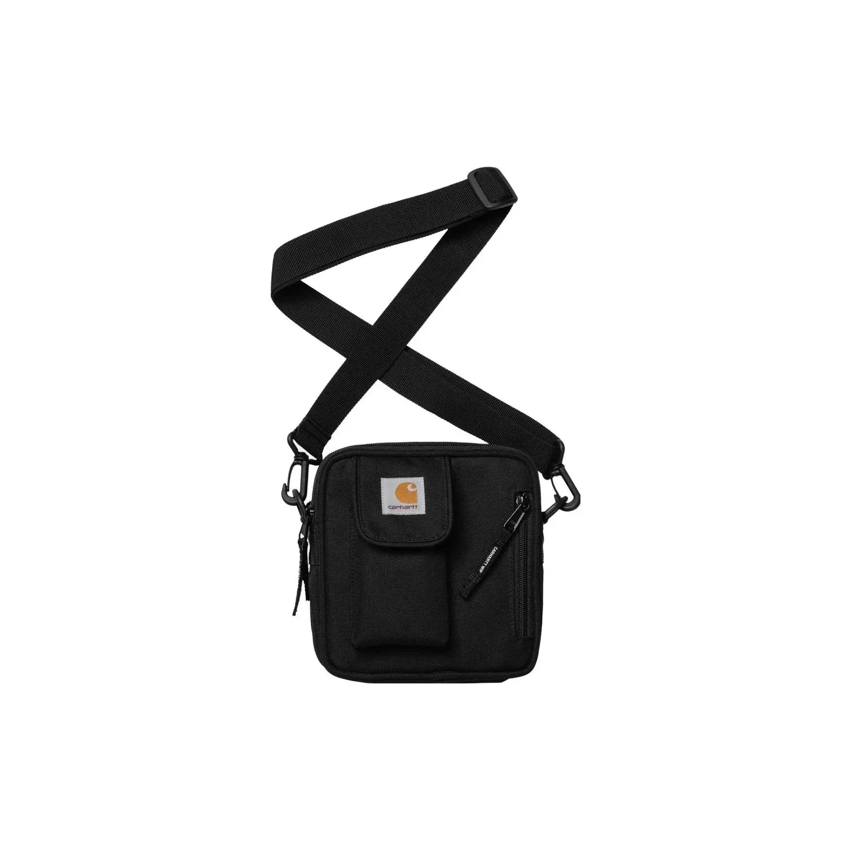 Carhartt WIP Embroidered Woven Logo Crossbody Bag for Men, Adjustable Detachable Strap, Polyester-Nylon, Black