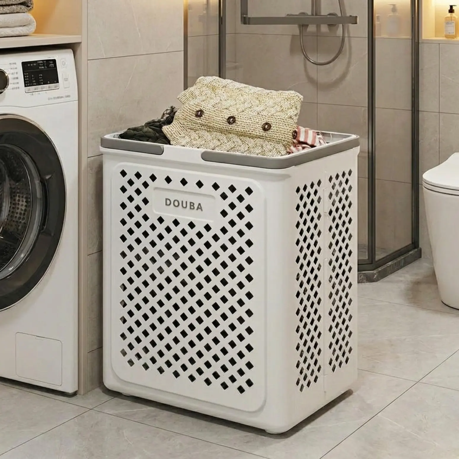 Household bathroom dirty clothes basket, foldable large-capacity dirty clothes storage bin with wheels, movable dirty clothes hamper, Bathroom Laundry Hamper, Laundry Basket On Wheels