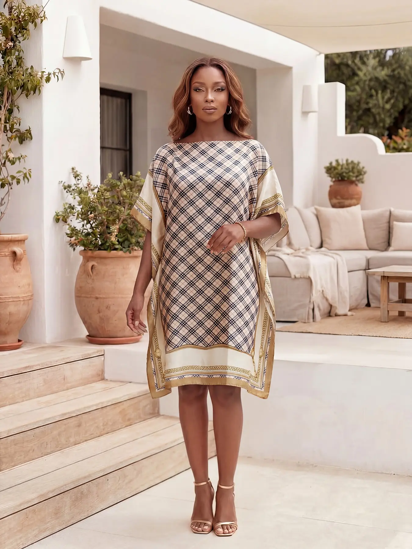 Women's Elegant Full-Body Print Shawl, Long Dress + Headscarf Scarf, Beach Sun Protection, All Seasons, Fitted Style