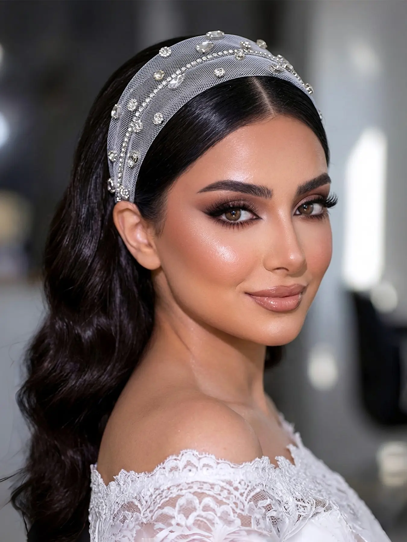 Elegant Bridal Rhinestone Net Headband, Fashionable Wedding Bride Hair Accessory, Versatile Party Holiday Dance Event Headwear, Essential