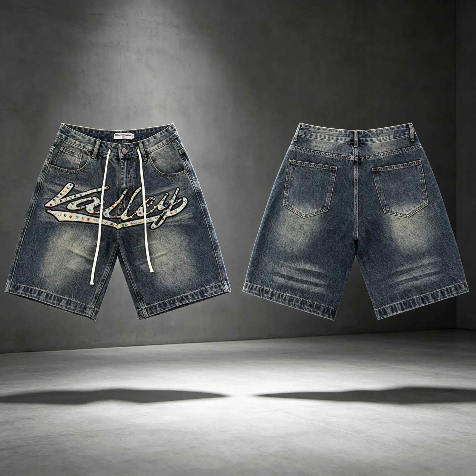 Candy Inspired Jorts Mid Blue, Men's VALE Foreve Y2K Graphic Denim Shorts, Colorful Sweet Print Baggy Jean Shorts, Vintage Washed Loose Fit Streetwear Shorts, Casual Summer Cargo Style Shorts for Men Women, Retro Hip Hop Festival Outfit, Trendy 2026 Fash