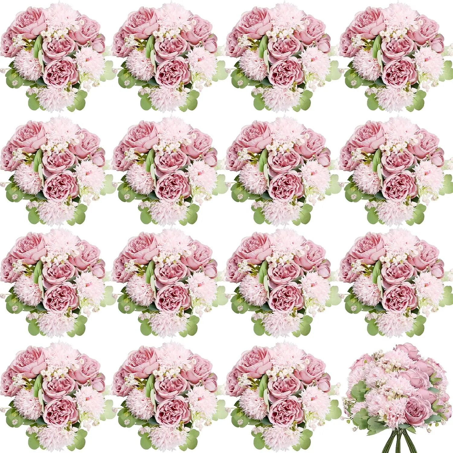 16 Bundles Artificial Flowers Peonies Bulk, Silk Fake Flower with Stems for DIY Bouquet Faux Peony Floral Arrangements for Vase Centerpiece Home Wedding Party Centerpiece(Pink)