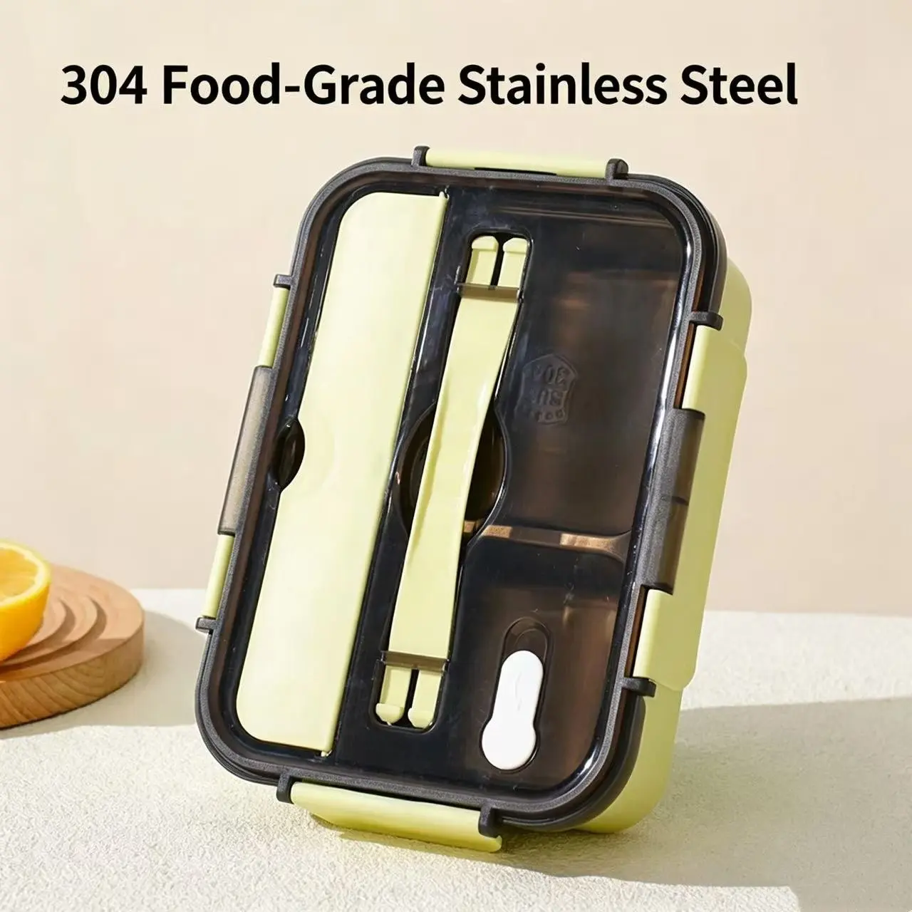 1200ML Stainless Steel Bento Box, 2-Compartment Lunchbox with Leak-Proof Strap, Includes Cutlery, Ideal for Students and Office Use