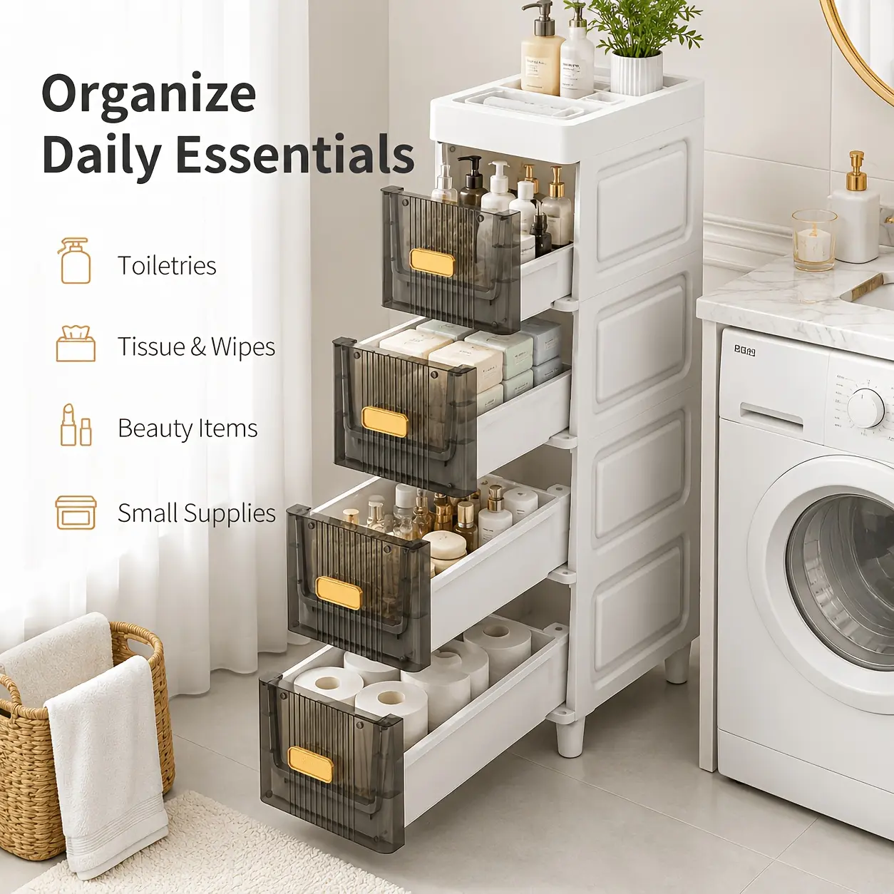 Thin drawer style storage cabinet - Durable and waterproof PP material, multifunctional storage box, suitable for various scenarios such as bathroom, kitchen, personal care product packaging, etc. Storage drawer unit, storage drawer combination