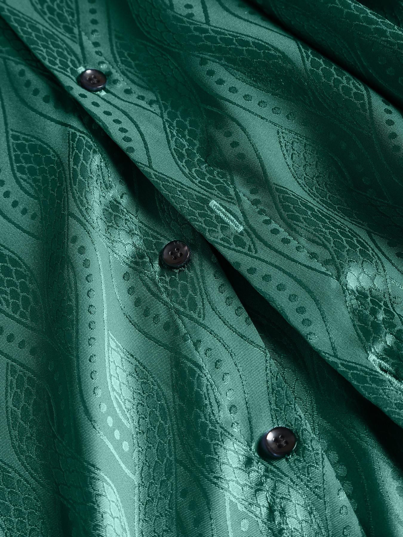 Men's Jacquard Button Front Shirt, Regular Fit Casual Long Sleeve Collared Top for Business Work Office, Fashion Men's Clothes for All Seasons