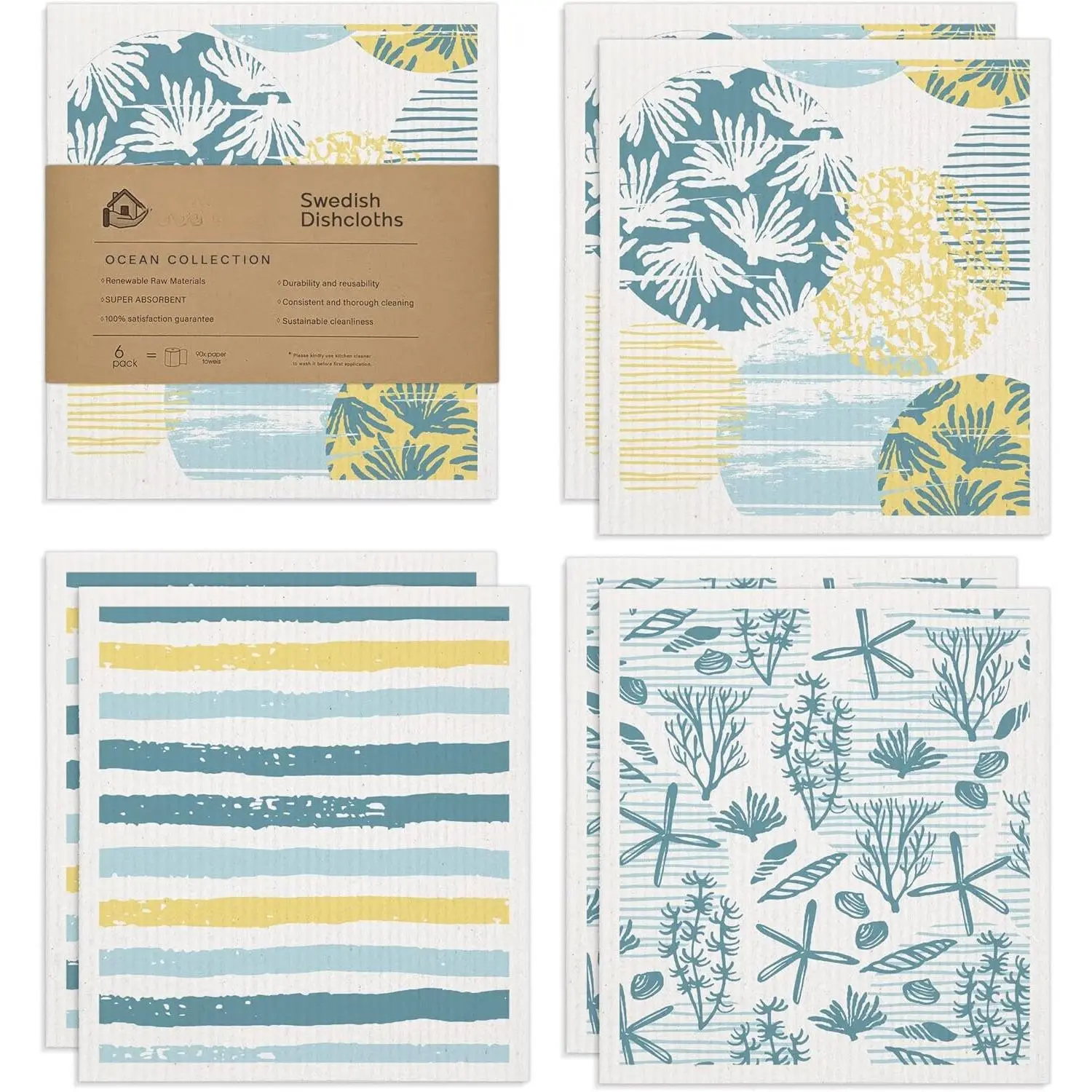 Swedish Dishcloths for Kitchen | 6-Pack  Collection | Absorbent, , , Cellulose Sponge