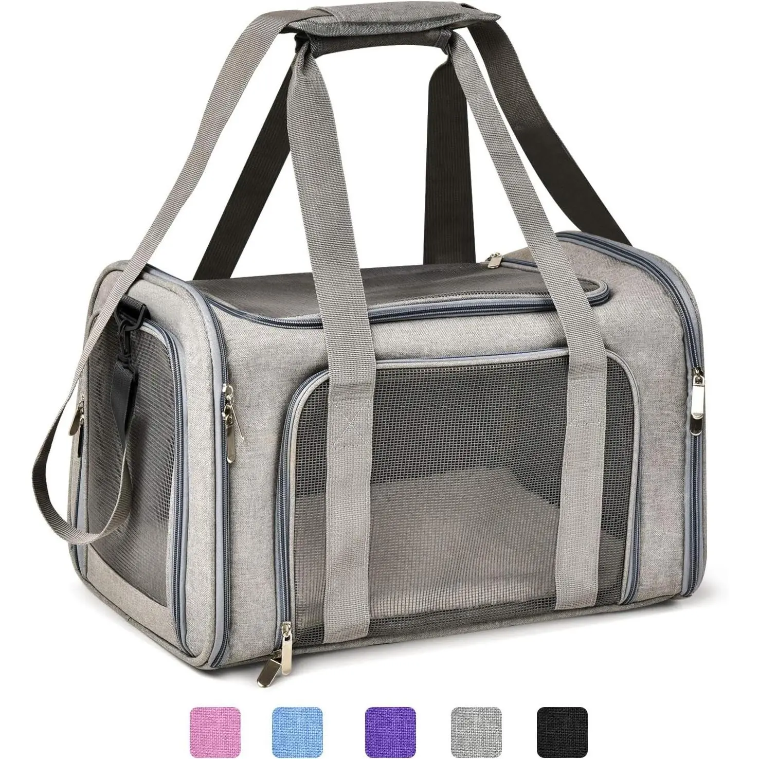Cat Carriers Dog Carrier Pet Carrier For Small / Medium Cats Dogs Puppies (Up To 15lbs), TSA Airline Approved Small Dog Carrier Soft Sided, Collapsible Waterproof Travel Puppy Carrier - Grey