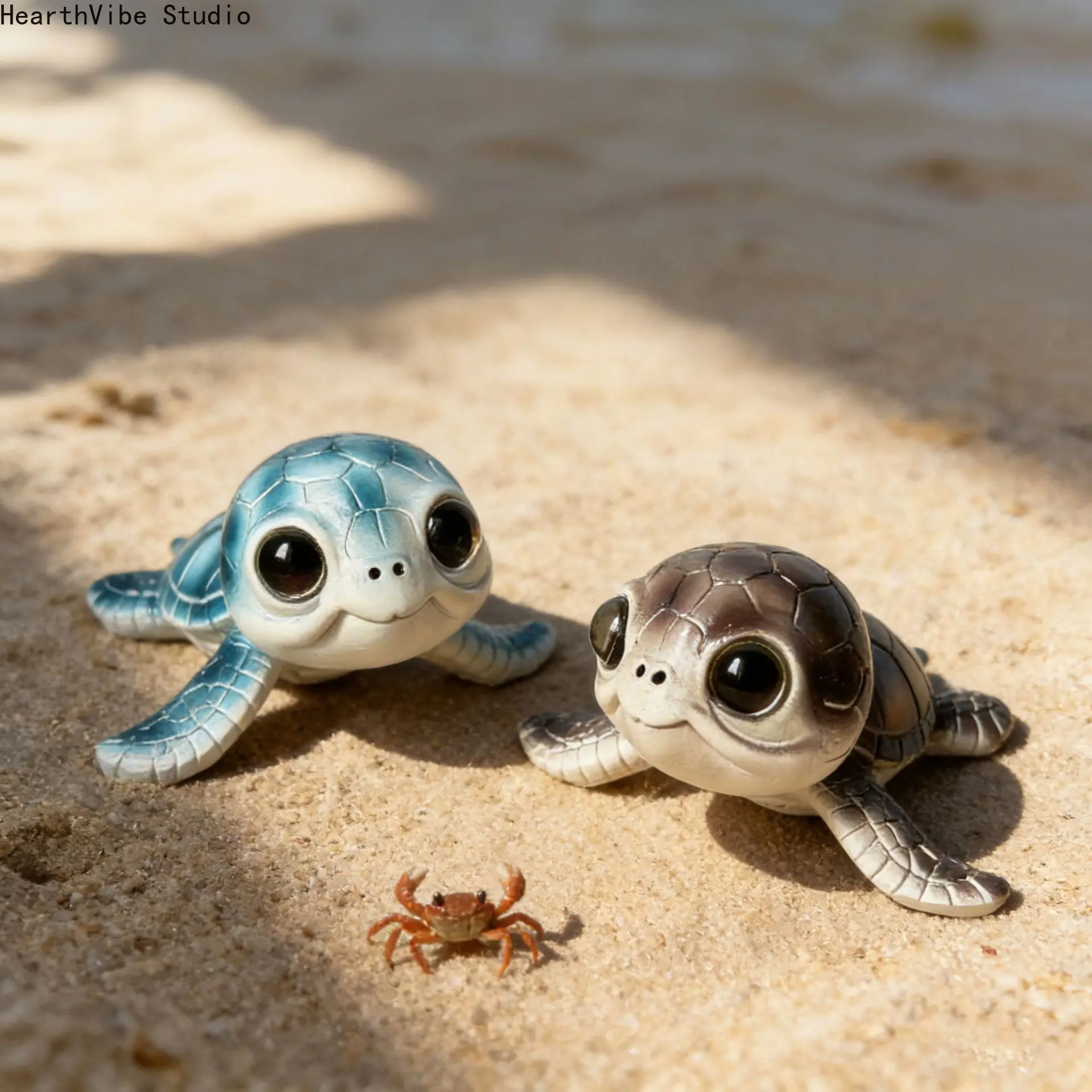 2-Pcs Cute Ocean Animal Resin Garden Statues - Playful Big-Eyed Turtle, Miniature Crab Sculptures for Outdoor Yard, Patio Lawn Decor (Sports & Outdoor)