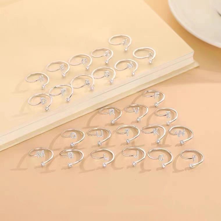 Silver Initial Rings for Women Non Tarnish Dainty Stackable Rings for Women Trendy Adjustable Capital Letter Cubic Zirconia Thumb Pinky Ring Unique Cute Open Birthday Gift Jewelry