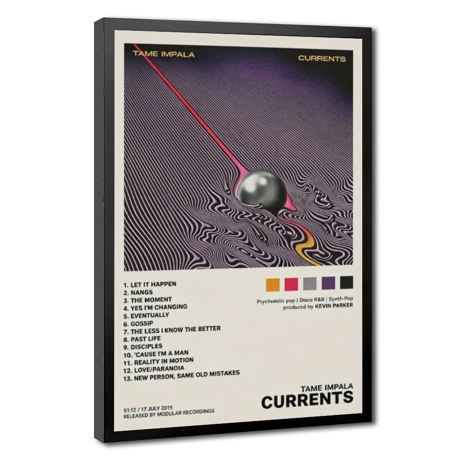 Tame Impala Currents Canvas Wall Art, Psychedelic Album Cover Poster, Retro Music Artwork Print, Indie Rock Room Decor, Bedroom Studio Wall Decoration