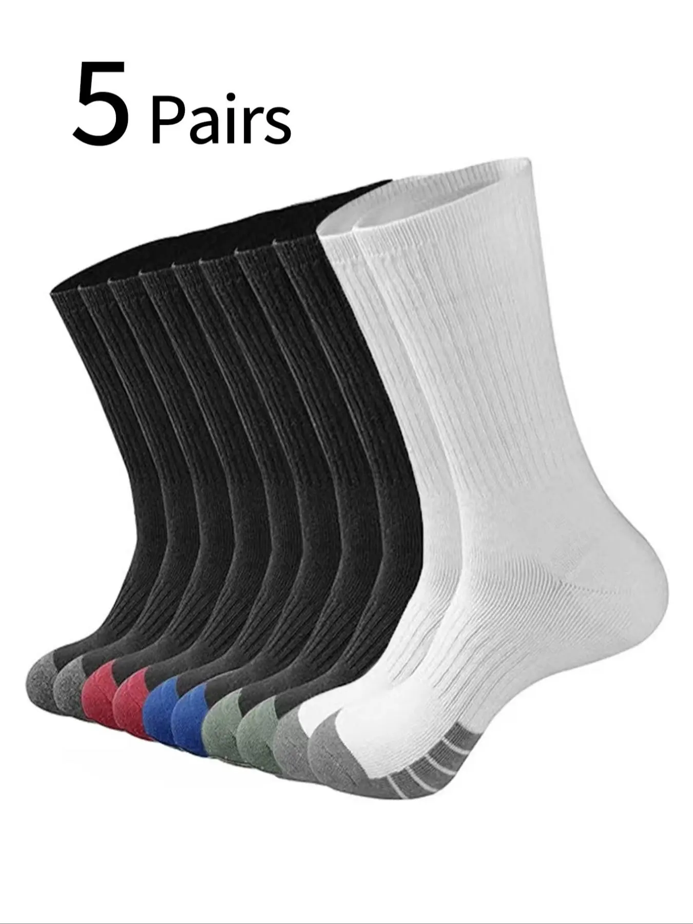 5 Pairs Men's Sports Crew Socks, Long Socks, Running High Top Socks, Basketball Socks, Daily Wear, Outdoor Activities