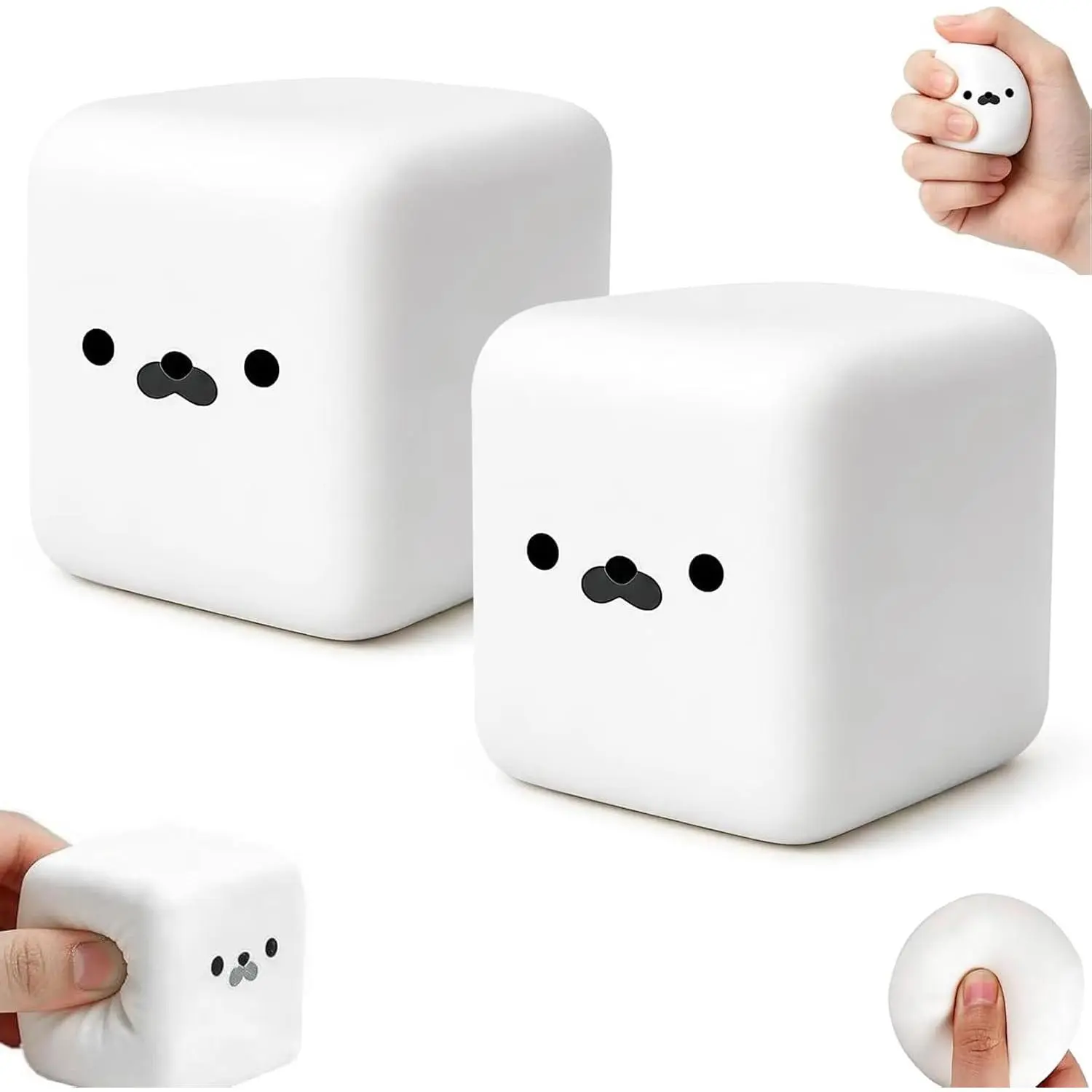 2PCS Tofu Seal Squishy, White Cube Stress Toy, Soft Moldable Dough Fidget Block with Slow Rise Texture, Cute Seal Face Shaped for Adult Use in Offices and Homes