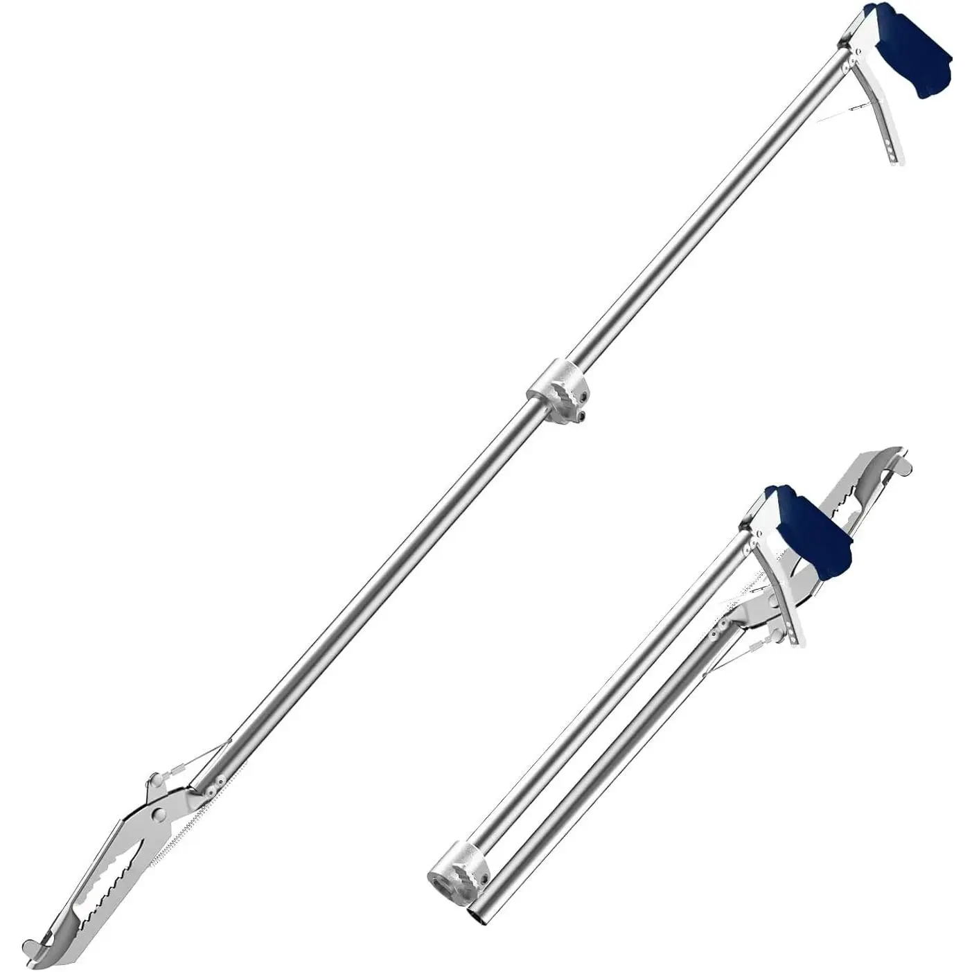 60" Professional Collapsible Snake Grabber Tool, Stainless Steel Snake Catcher Pole with Heavy-Duty Grabber Heads, Tongs, and Hook Mechanisms for Safe Reptile Control in Gardens or Farms, Collapsible Pole