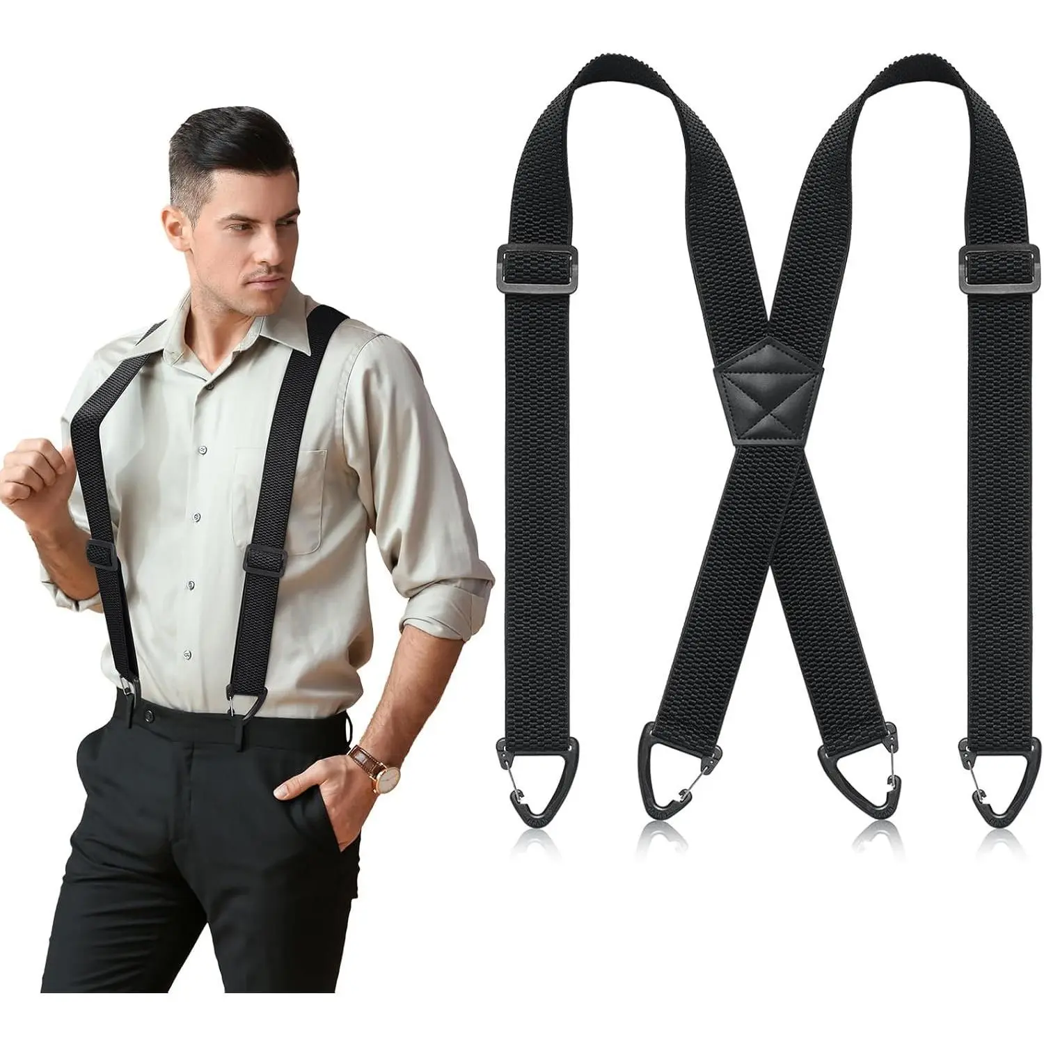 X-Back Hidden Suspenders for Men & Women - 1.5 Inch Wide Under Clothing Comfort Suspenders, Heavy Duty Discreet Work Braces with Secure Super Grips