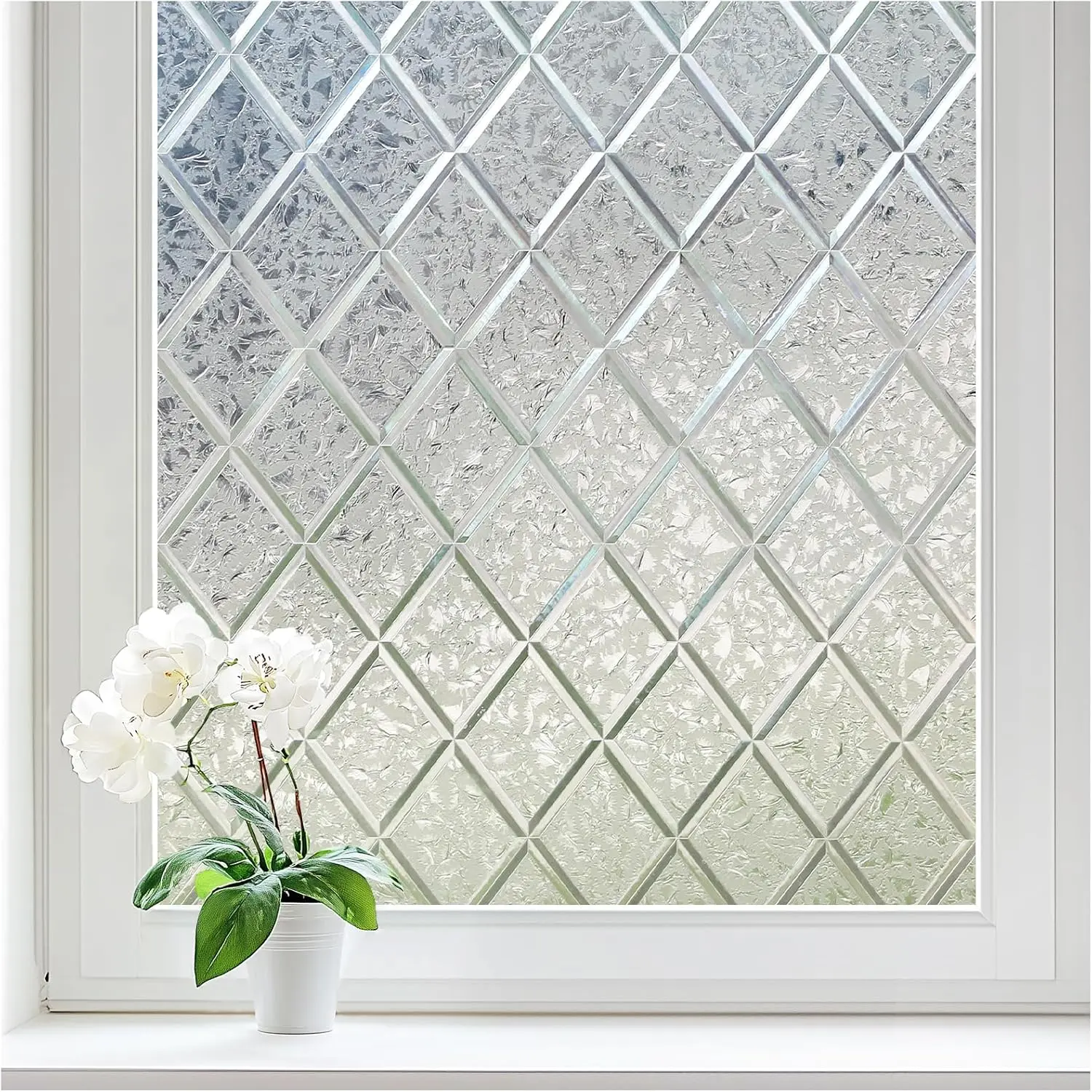 Window  Film, Decorative Frosted Film, Lattice 11.8" x 78.7" | Static Cling Removable Stained Glass Clings, UV & Heat Blocking Anti-Glare,  Sticker for  Office Front Door Bathroom