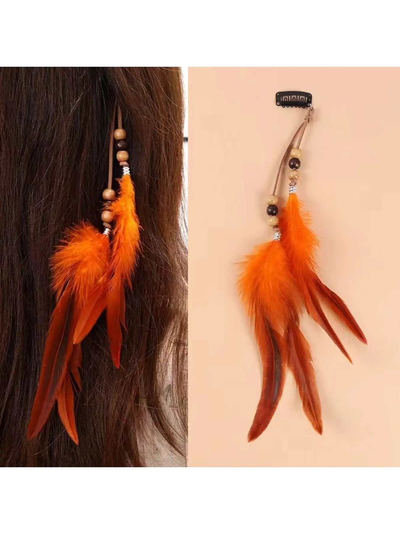 Retro ethnic feather hair clip tassel long headband bohemian photo shoot beach vacation hair accessory exotic style