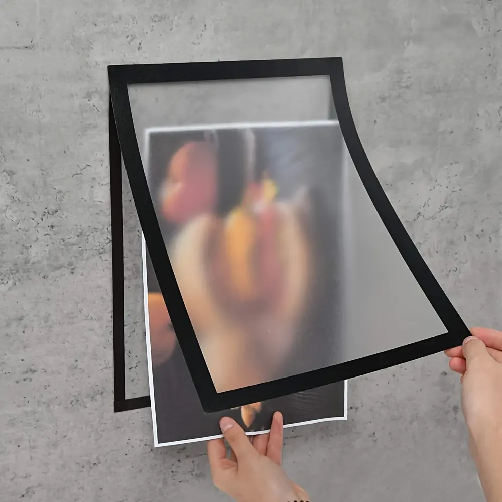A4 Self Stick Magnetic Display Frame 2Pcs Drill Free Wall Mount Photo Document Holder Portable Clear Plastic Magnetic Poster Frame for Office Home