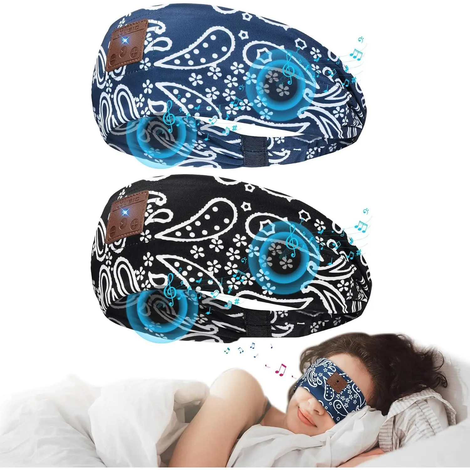 2-Pack Sleeping Headphones, Bluetooth 5.4 Headband Headphones, Wireless Bluetooth Headband for Yoga, Running, Workout, Travel, Sports, Unique Presents for Adult Teens - Black&BlueGift.