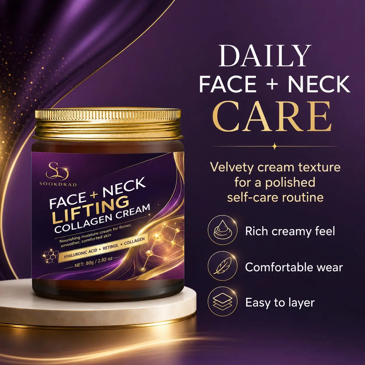 Face Neck Lifting Collagen Cream, Hyaluronic Acid, Retinol, Collagen, Nourishing Firming Cream, Smoothing Moisturizer, For Face And Neck, 80g