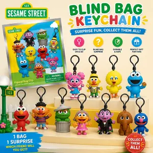 Sesame Street Blind Bag Keychain, Elmo Cookie Monster 3D Figural Clip, Cute Backpack Charm, Birthday Gift, Collectible Mystery Item