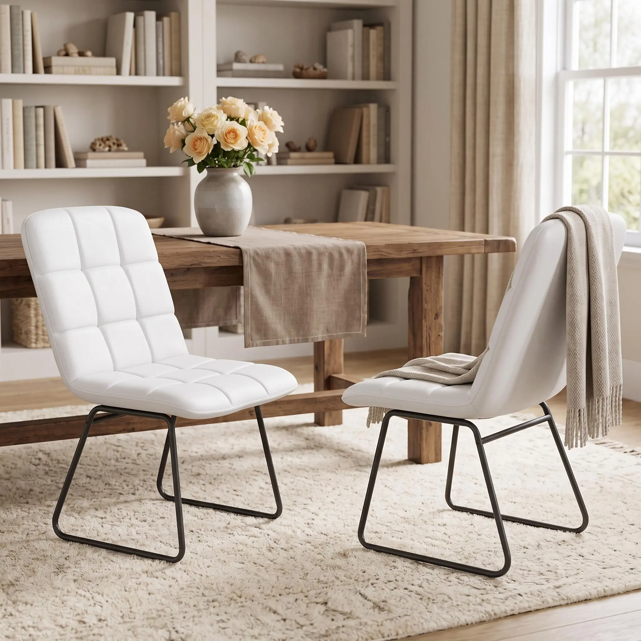 Set of 2 Modern Faux Leather Dining Chairs, Padded Comfortable Seats, Sturdy Stylish Side Chairs, Multi-Purpose Furniture Perfect for Kitchen, Dining Room & Small Apartment Decor