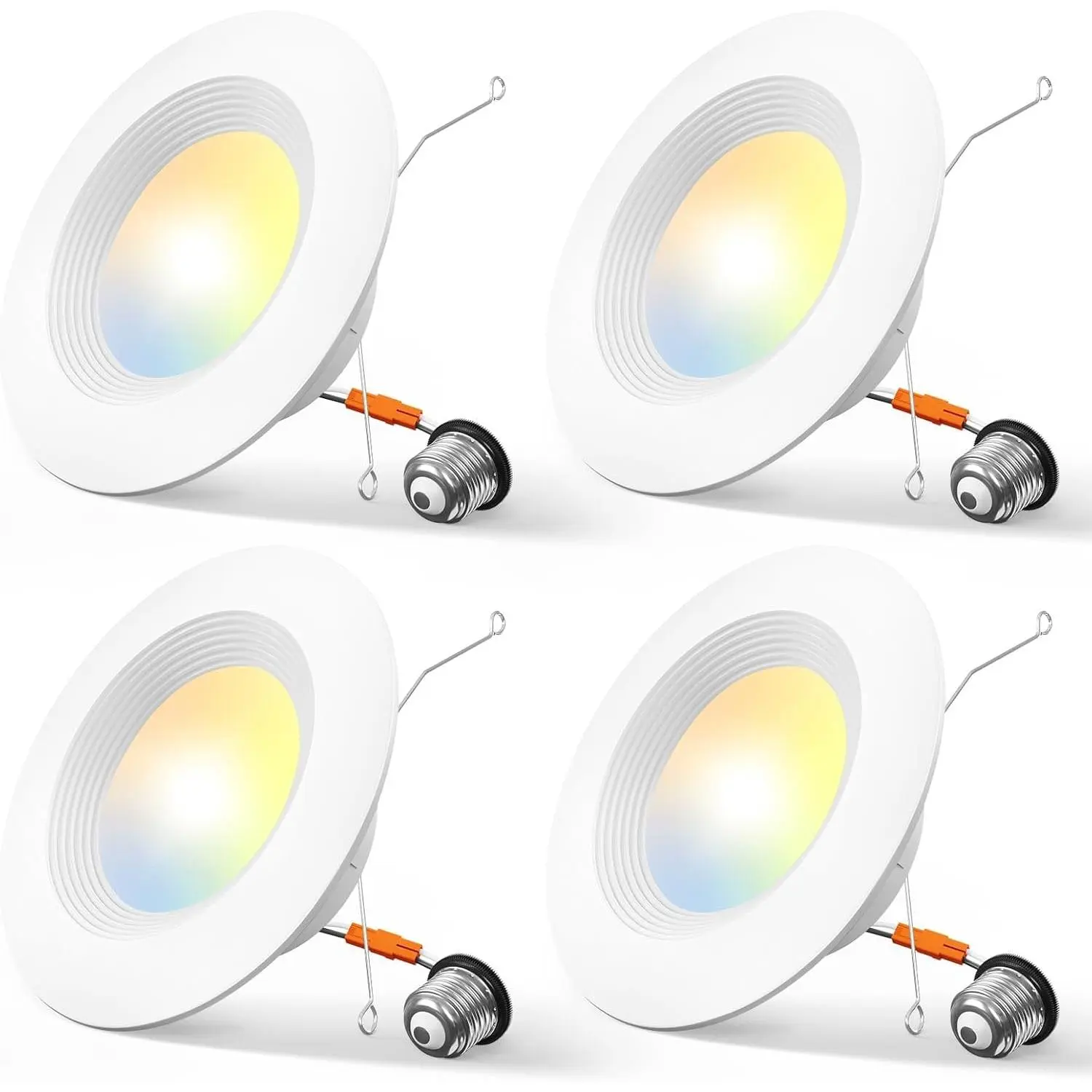 4 Pack 5/6 inch 5CCT LED Recessed Lighting, Dimmable, 12.5W=100W, 950LM, 2700K/3000K/4000K/5000K/6000K Selectable, Retrofit Can Lights with Baffle Trim, IC Rated - ETL & FCC, White