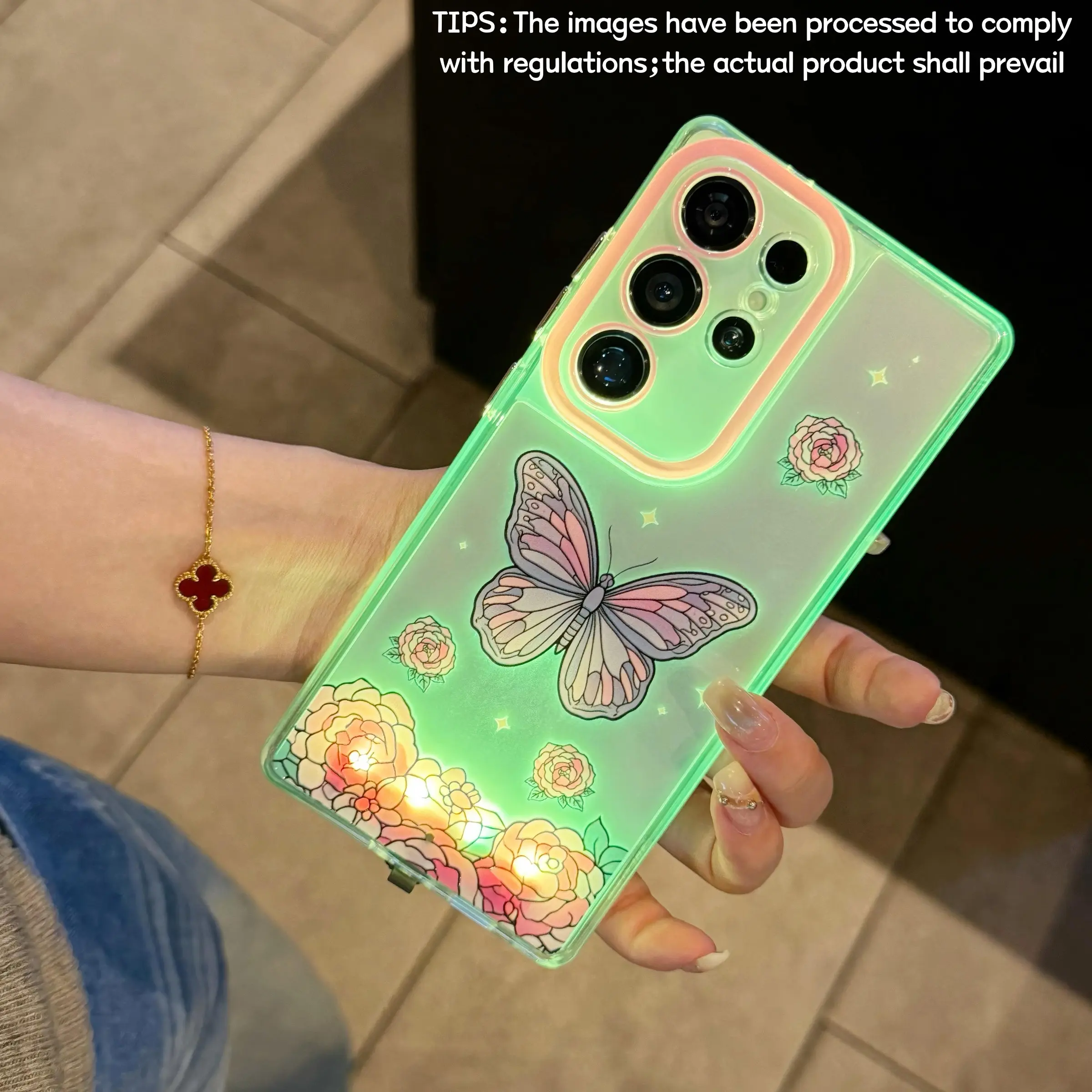 Vibrant LED Purple Butterfly Rose phone case casing with personalized unique call light design, for Samsung Galaxy S24/S25/S26/S24U/S25U/S26U/S26PlusA35/A36/A55/A56, dopamine floral niche style, fashionable protective cover, designed for daily use