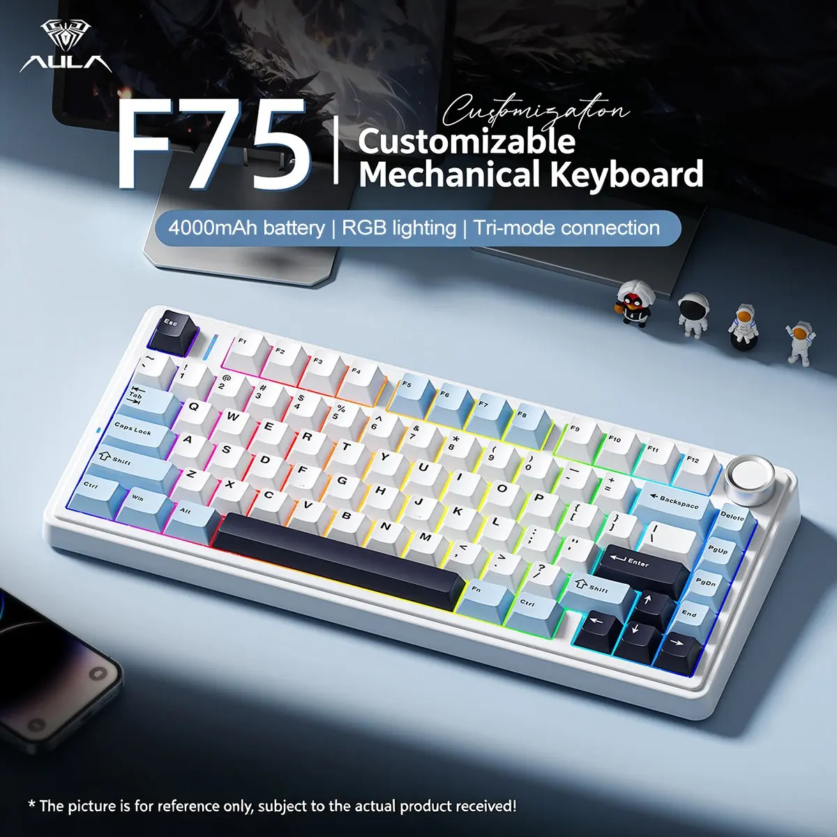 AULA F75 Wireless Mechanical Keyboard, RGB Backlight Gaming Keyboard, Durable Ergonomic Design Mechanical Keyboard for Office & Home, Gifts for Gamers