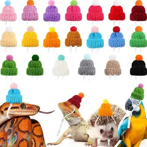 20 Pcs Mini Knitted Pet Snake Hat with Adjustable Elastic Chin Strap Reptile Accessories for Hamster Ball Python Lizard Guinea Pig Chameleon Iguanas Decoration