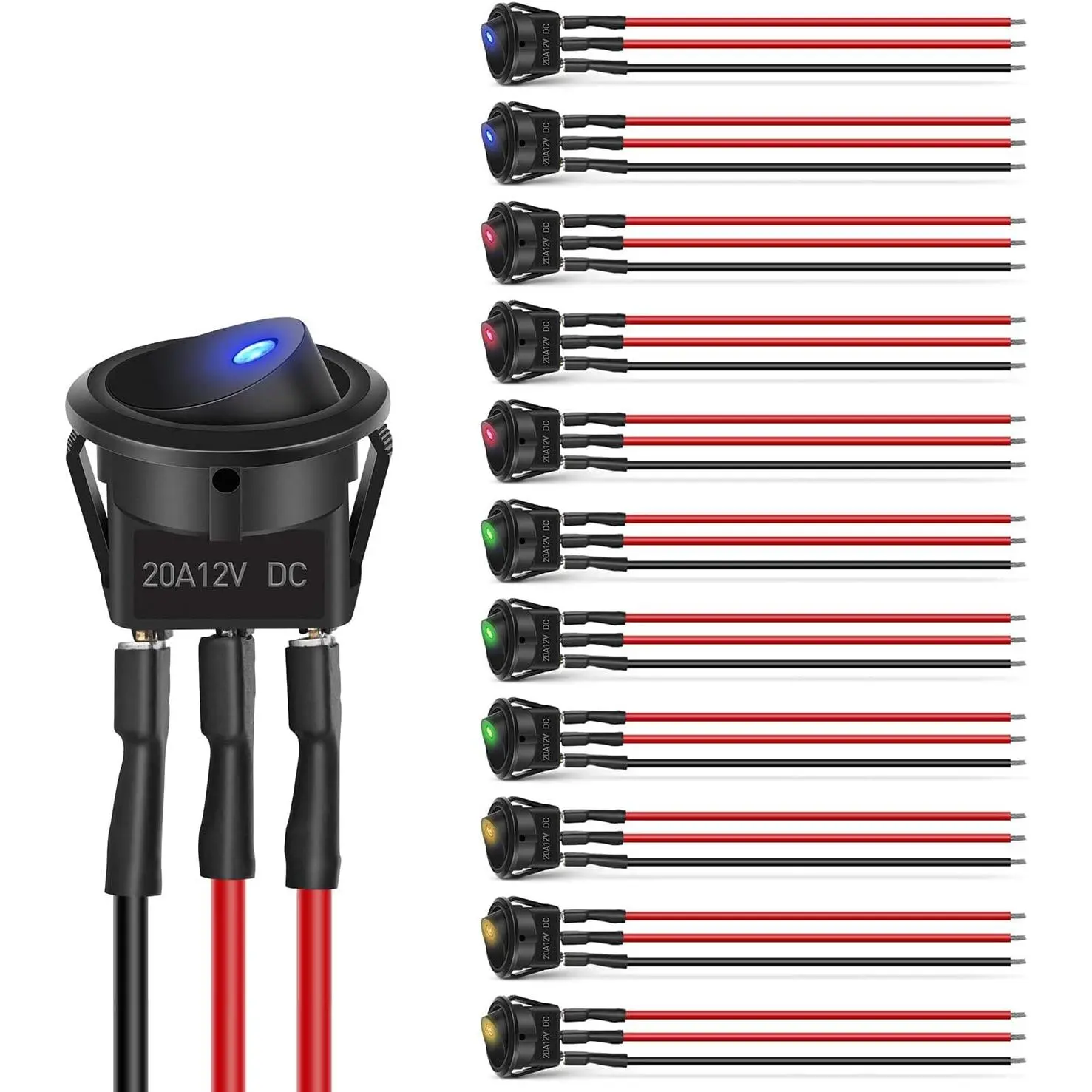 Nilight 12pcs Rocker Toggle Switch 3Pins 12V 20A Wired Round LED Light Power On Off Switches SPST for Car Truck Vehicle Trailer RV Marine Boat Yacht with 36pcs Wires