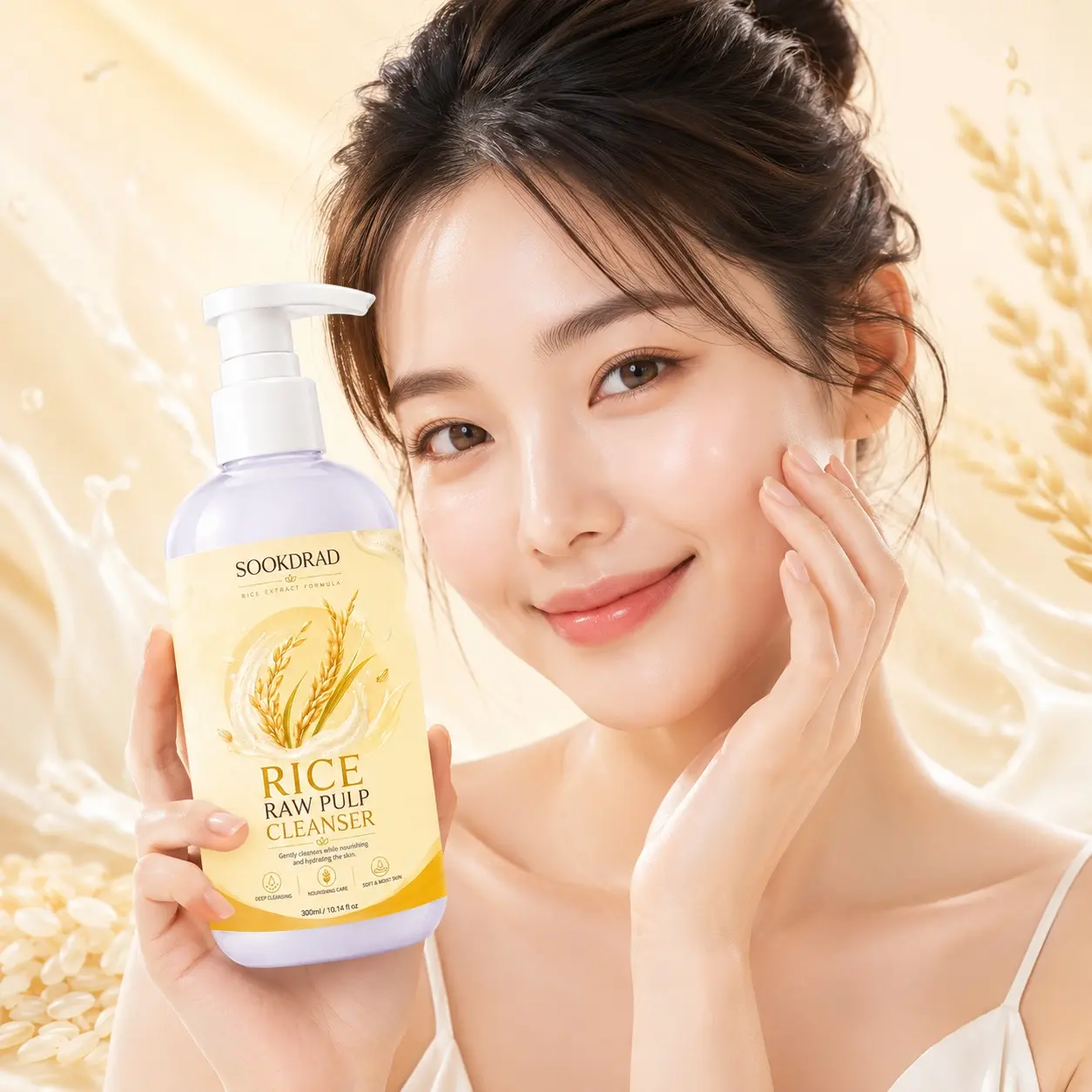 Rice Raw Pulp Cleanser, rice extract, gentle cleansing, nourishing, hydrating, deep cleansing, soft skin, moist skin, facial, all skin types, daily skin care, 300ml/10.14 fl oz