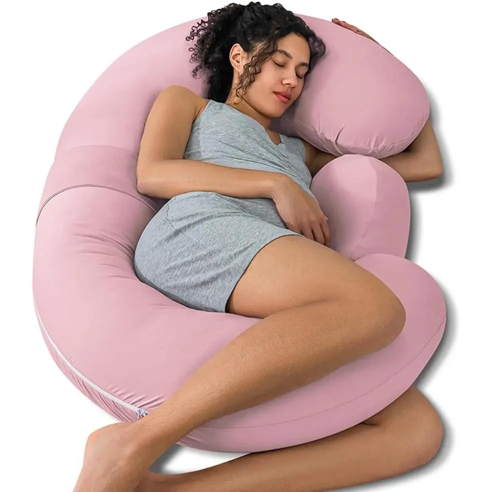 Cooling Pregnancy , E Shaped Maternity   Sleeping, with Extra Wedge   Belly Support, 60 Inch Full Body , Pink  pillow Body Pillow J-Shaped hip