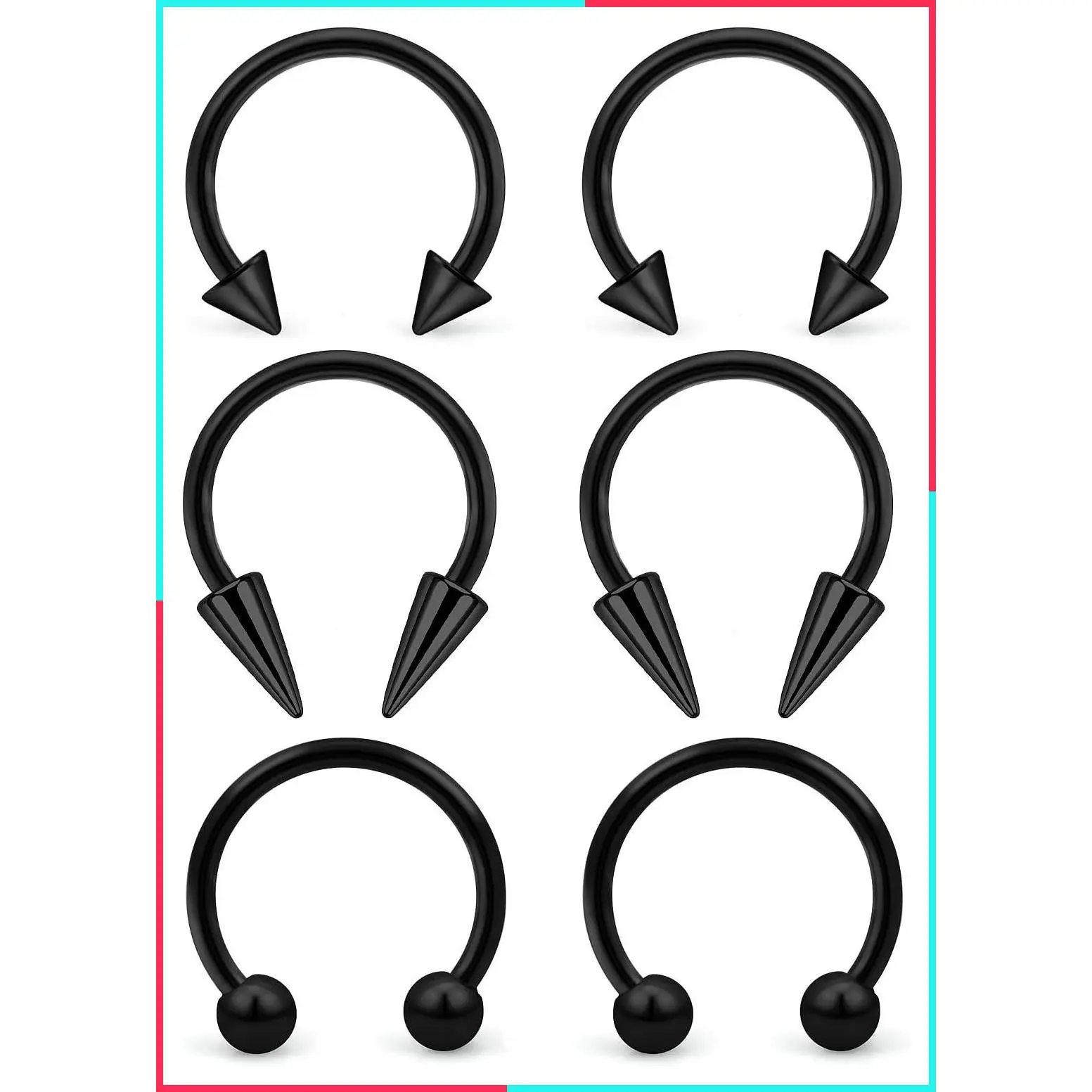 6Pcs 16G Surgical Steel Septum Rings Long Spike Horseshoe Lip Rings Snake Bite Smiley Piercing Jewelry for Women Men 8mm 10mm
