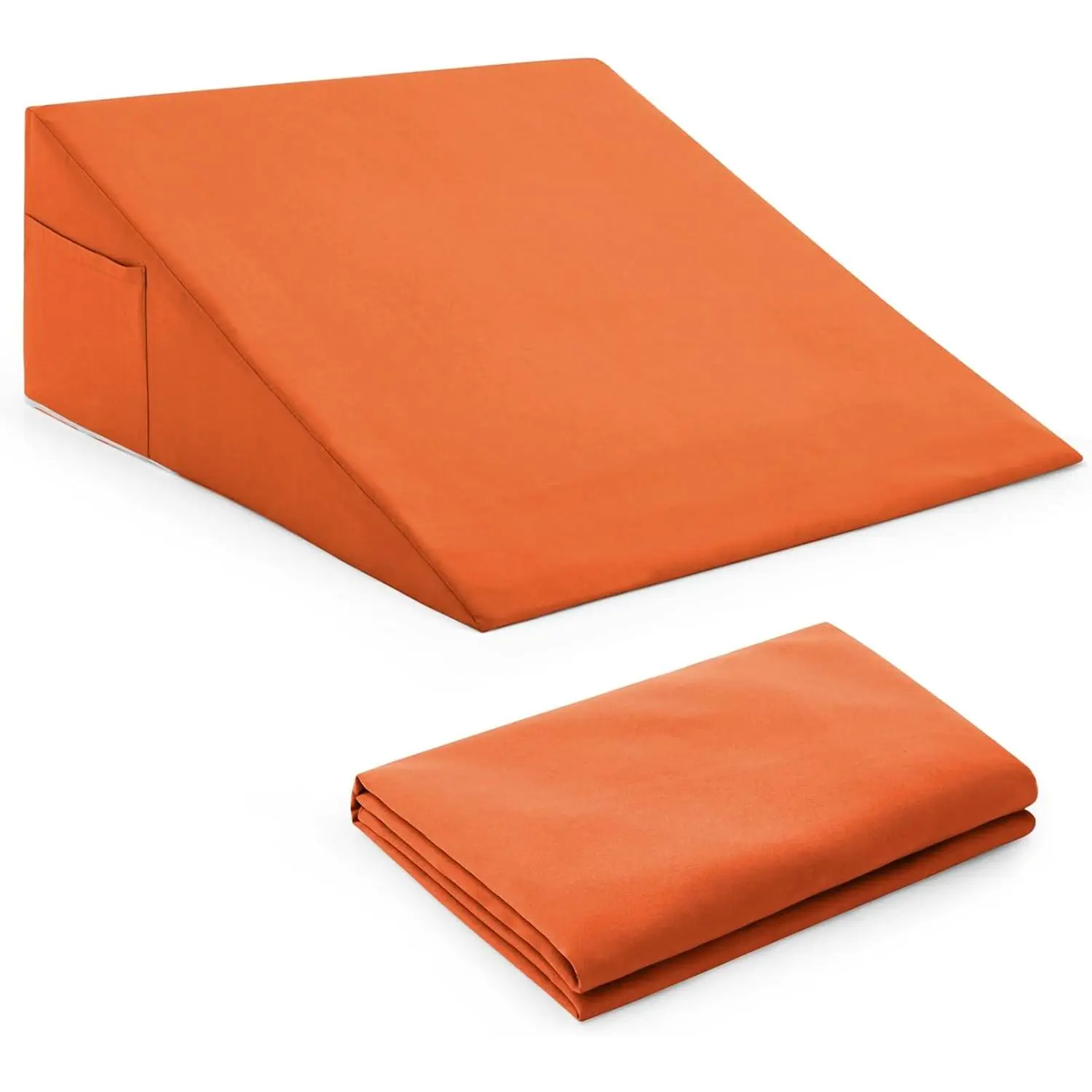 Burnt Orange Bed Wedge Pillow Cover with Zipper Design, Wedge Pillowcase Protector with Side Pocket for Storage, 26" L x 25" W x 7.5" H(Pillow Not Include)