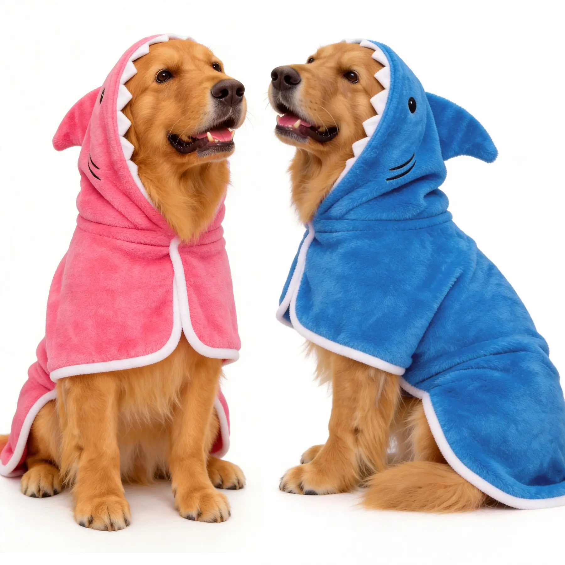 Two-In-One Shark Dog Bathrobe Winter Warm Coat, Super Absorbent Coral Fleece Hooded Towel, Adjustable Straps, Cute Pet Shark Costume, Fits Small to Large Dogs