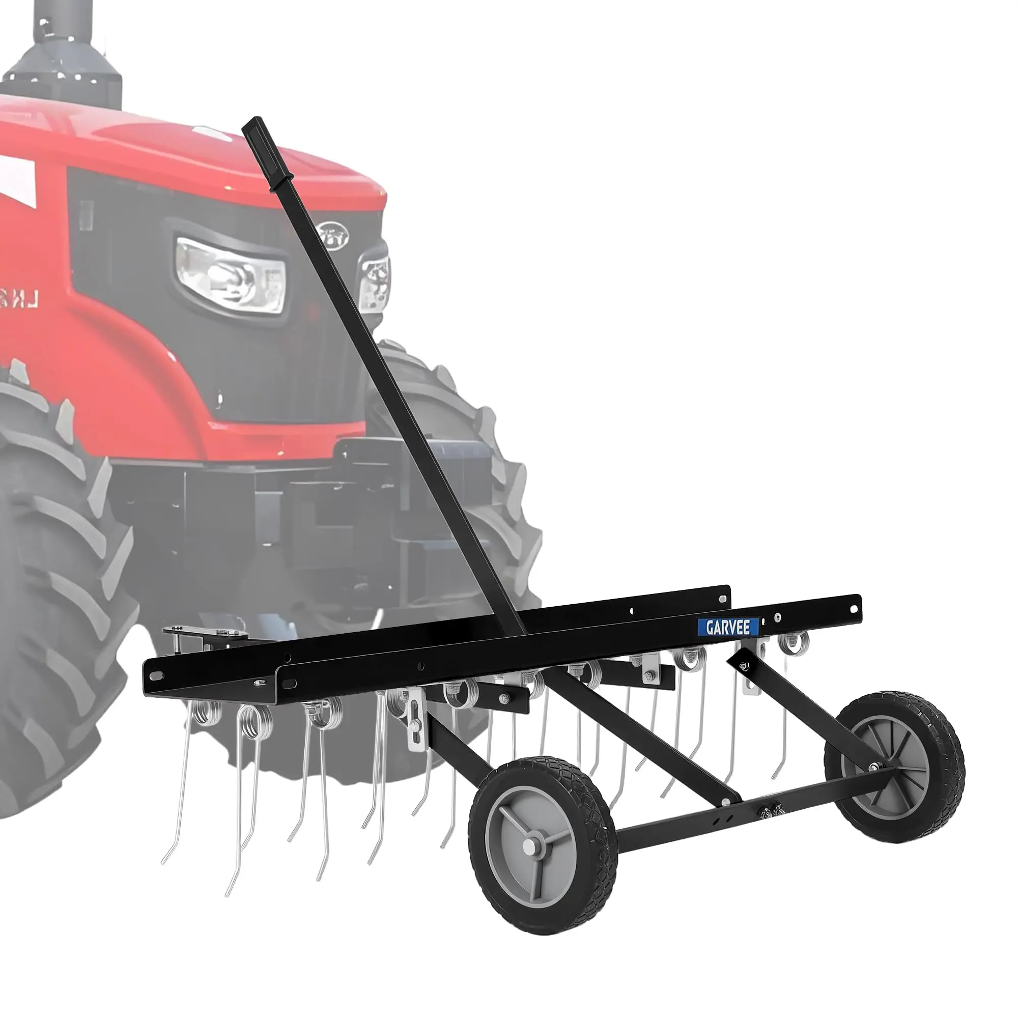 40''/48" Tow Behind Dethatcher Rake for Lawn Tractors, 24 Steel Tines, Heavy-Duty Pine Straw Rake with Lift Handle & Pneumatic Tires