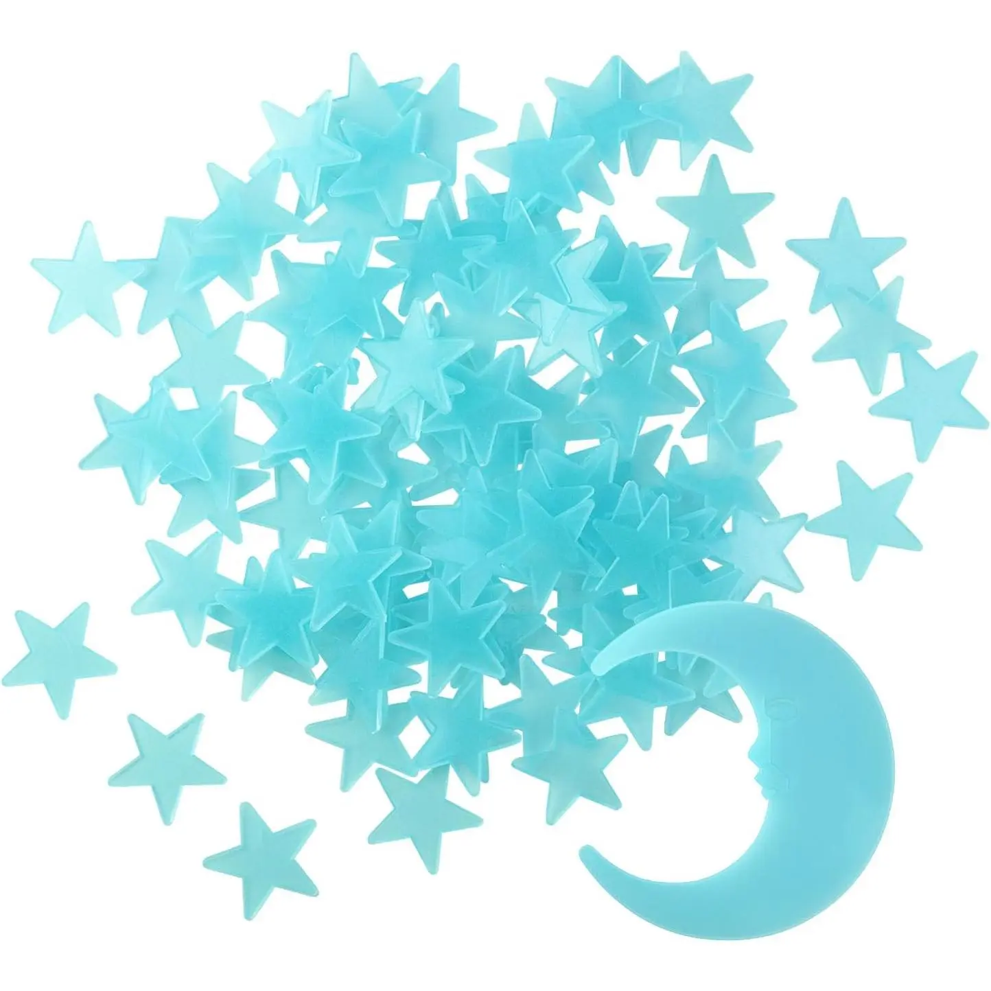 100 Stars and 1 Moon Glow in The Dark Luminous Fluorescent  Plastic Glow Stars Moon for Ceiling, Glowing Wall Stickers Create a Realistic  Sky, Room Decorations (Blue)