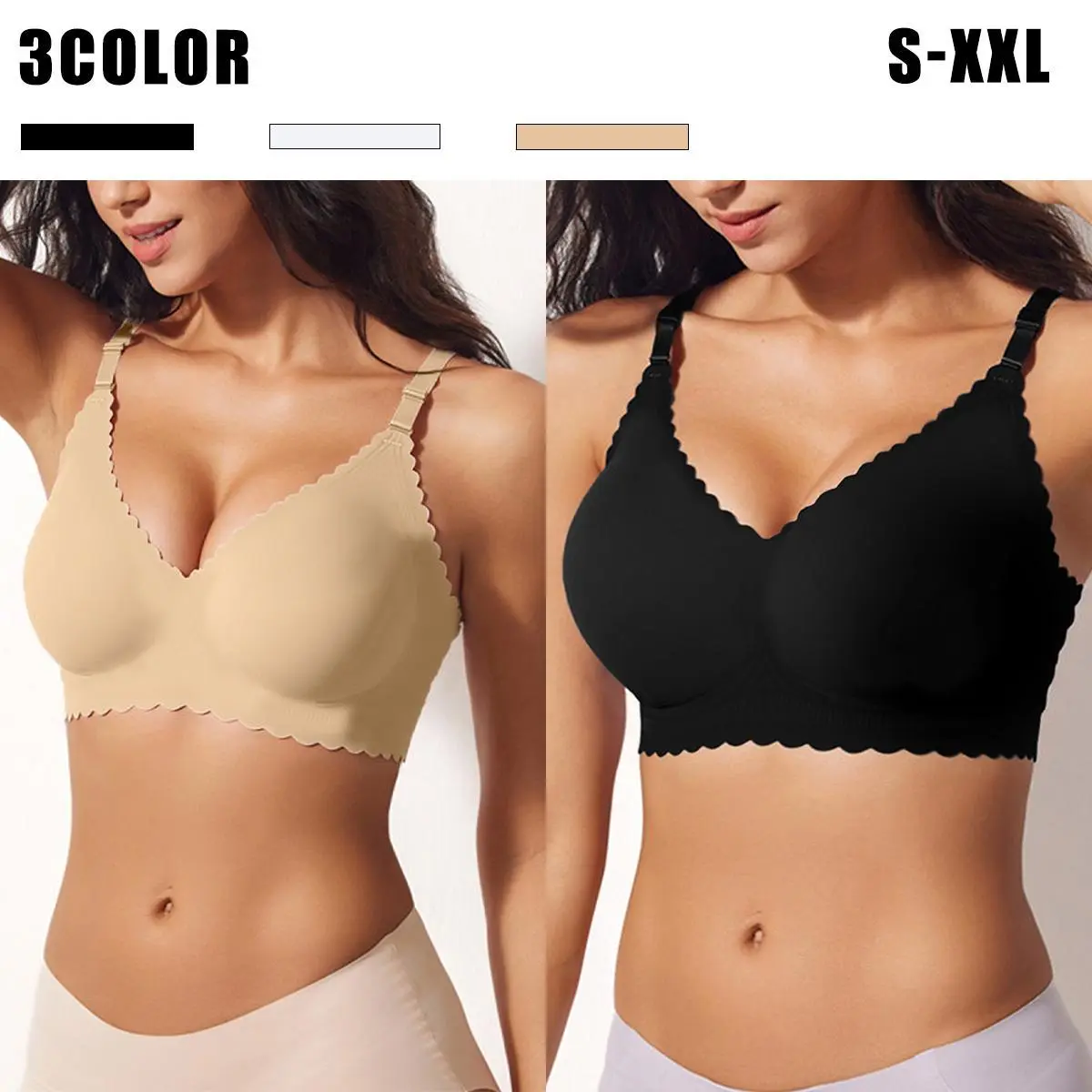 S 1/2/3PCS EssElegance Push-Up Seamless Bra - Adjustable Straps & Wire-Free Support for Daily Wear, Ultra-Soft Breathable Fabric Piece Smooth Strapless Suits Womenswear
