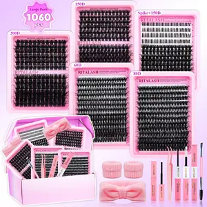 RITALASH 1060PCS Mixed Length Individual False Eyelashes Kit, DIY Eyelash Extensions, Natural-Looking Eyelash Extensions with Accessories, Self-Grafting Curling Lashes for Women, Makeup Products, Eyelash Falsies