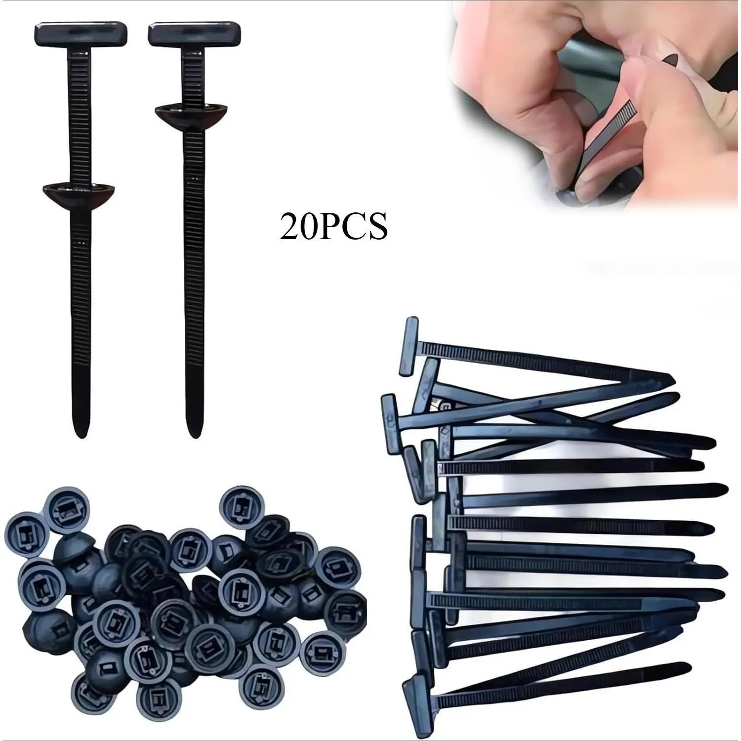 20 PCS Black Nylon Self Locking Cable Tie Buckles, Heavy Duty Round Head Zip Ties with UV Resistance, Multipurpose Fastening Straps, Durable Plastic Binding Accessories for Vehicle Maintenance and Daily Household Fixing Work